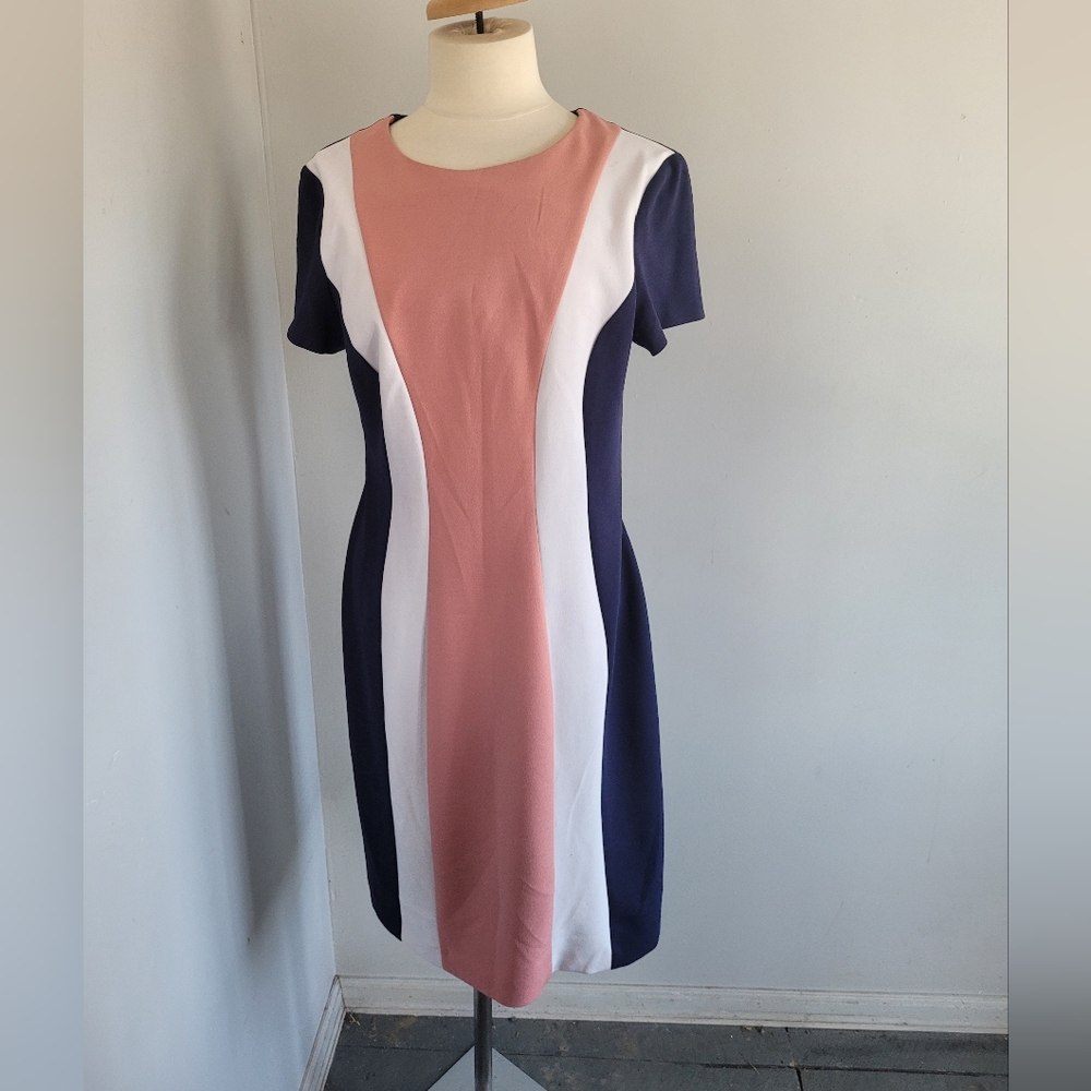 Connected Apparel Colorblock Short Sleeve Dress Size 12